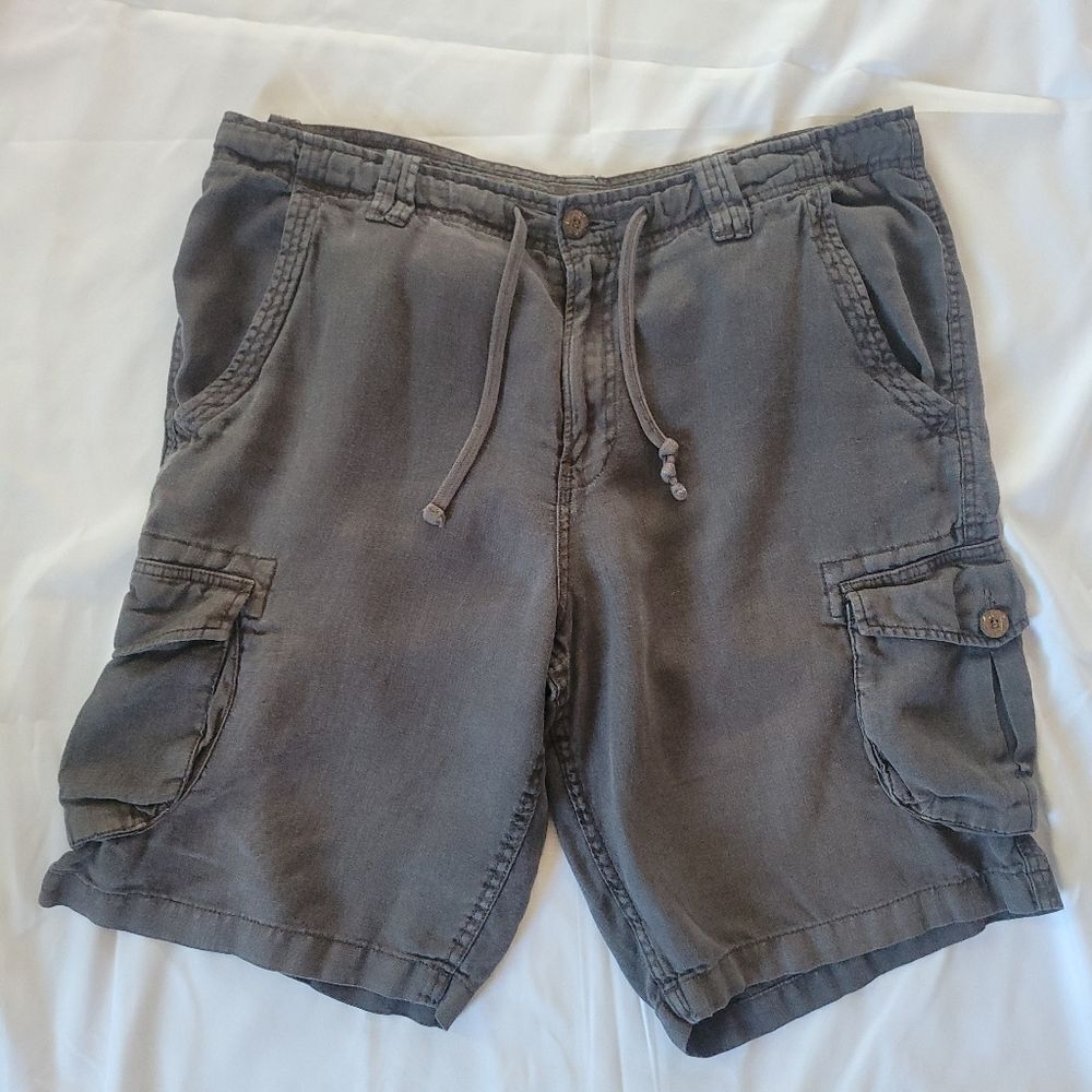 Lucky Brand 100% Linen Men's Gray Cargo Shorts